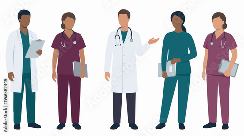 Diverse Group of Healthcare Professionals Standing in Medical Uniforms