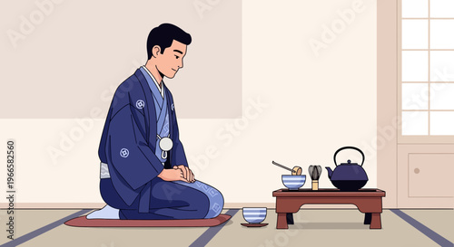 Japanese Man Performing Tea Ceremony