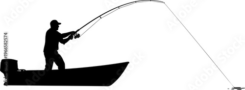silhouette of a fisherman on a boat. Vector illustration 
