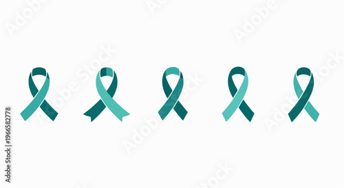 Set of 5 Teal and Green Awareness Ribbon Vector Icons