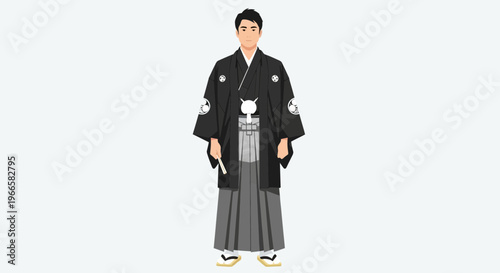 Man in Traditional Japanese Kimono and Hakama