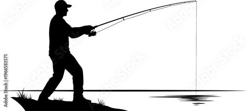 silhouette of a man fishing