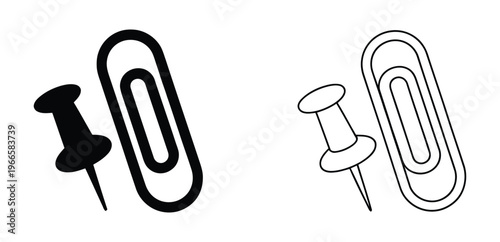 pushpins pins and paper clips flat vector stationery set. 