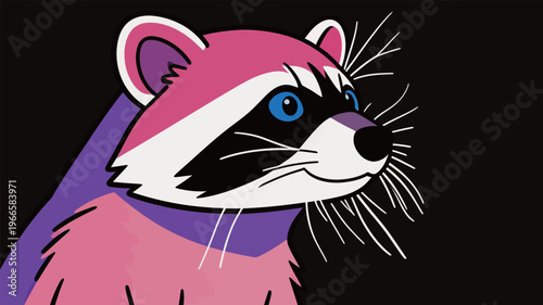 Cartoon raccoon character with bright colors and large eyes looking towards the viewer