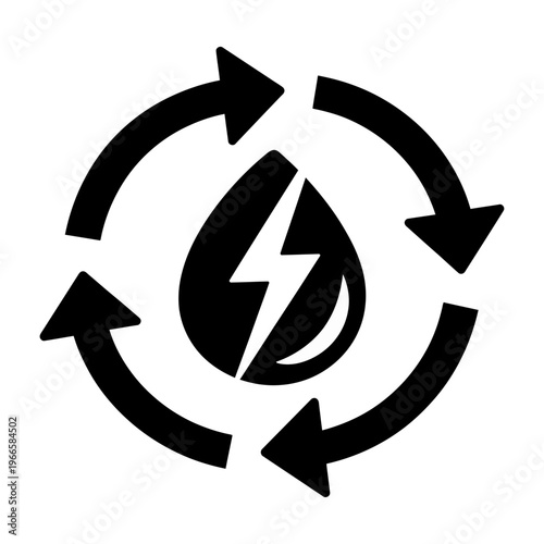 Vector icon depicting renewable energy with a water droplet and a lightning bolt