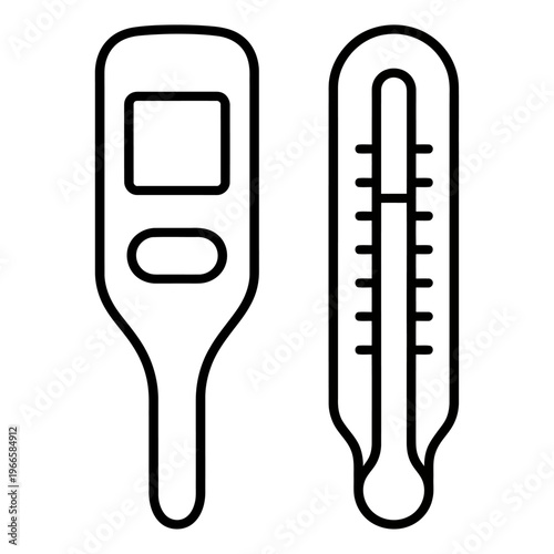 Vector showing digital and mercury thermometers side by side for temperature measurement