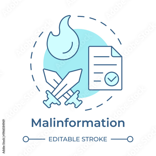 Malinformation soft blue concept icon. Social media, information manipulation. Internet conflicts. Round shape line illustration. Abstract idea. Graphic design. Easy to use in article, blog post