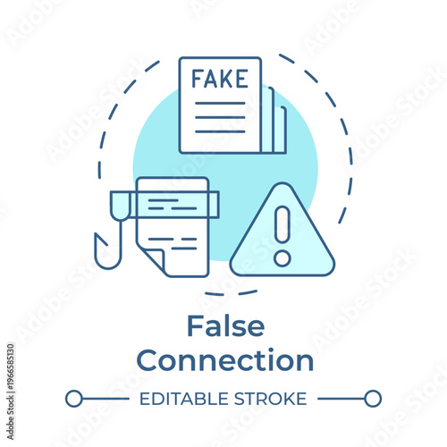 False connection soft blue concept icon. Fake content, newspaper headlines. Social phishing. Round shape line illustration. Abstract idea. Graphic design. Easy to use in article, blog post