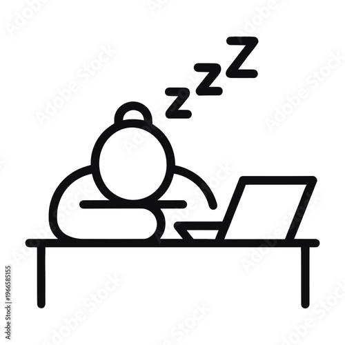 Vector of a person sleeping at a desk with a laptop nearby