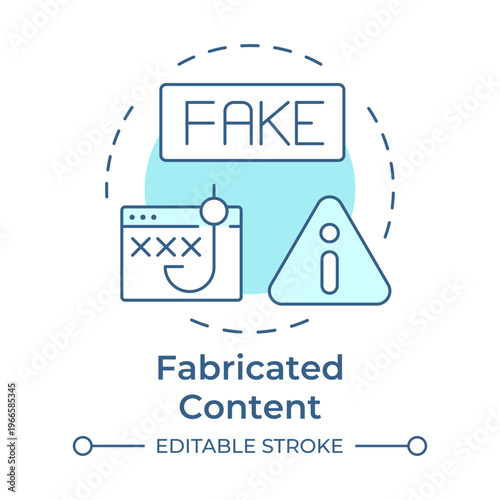 Fabricated content soft blue concept icon. Fake news, internet phishing. Public information. Round shape line illustration. Abstract idea. Graphic design. Easy to use in article, blog post