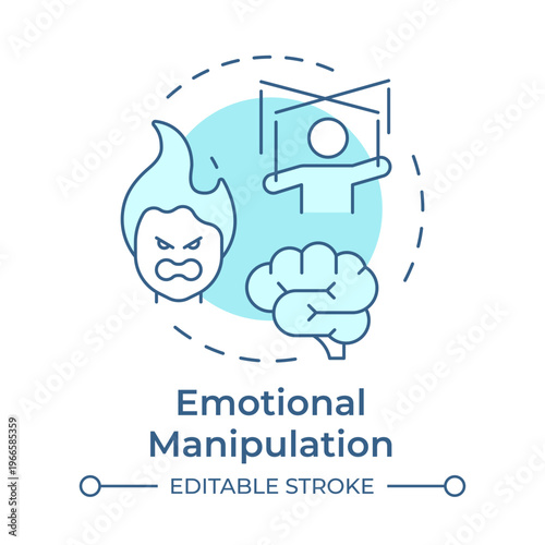 Emotional manipulation soft blue concept icon. Psychological control. Cognitive processing. Round shape line illustration. Abstract idea. Graphic design. Easy to use in article, blog post