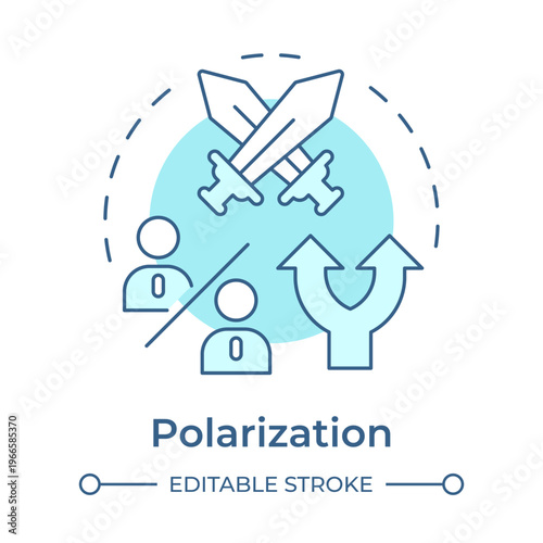 Polarization soft blue concept icon. Social segregation, public conflict. Conflict resolution. Round shape line illustration. Abstract idea. Graphic design. Easy to use in article, blog post