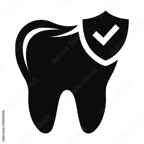 Vector of a tooth with a shield symbolizing dental protection