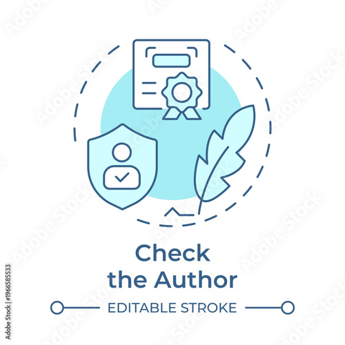 Check the author soft blue concept icon. Information literacy. Professional certification. Round shape line illustration. Abstract idea. Graphic design. Easy to use in article, blog post