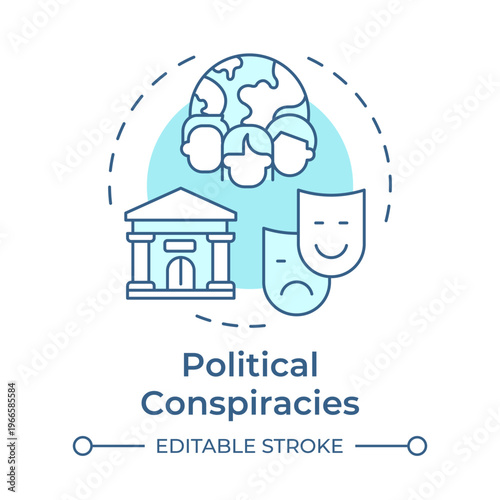 Political conspiracies soft blue concept icon. Global influence, governmental regulation. Round shape line illustration. Abstract idea. Graphic design. Easy to use in article, blog post