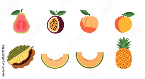 Vibrant and colorful assortment of fresh fruits isolated on white