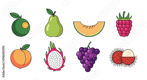Vibrant assortment of fresh fruits colorful vector illustrations
