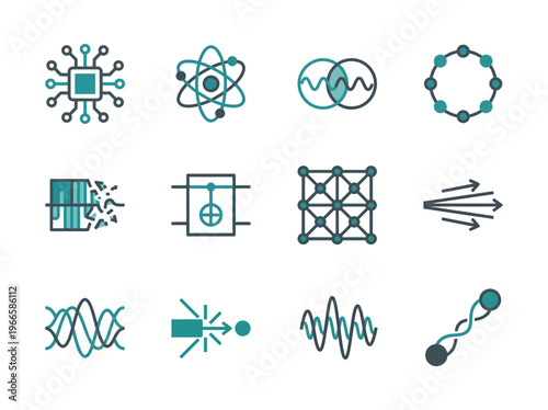 Quantum computing icon set shows modern connection