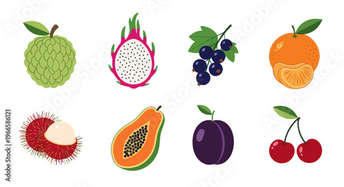 Vibrant assortment of fresh fruits isolated on white background for design