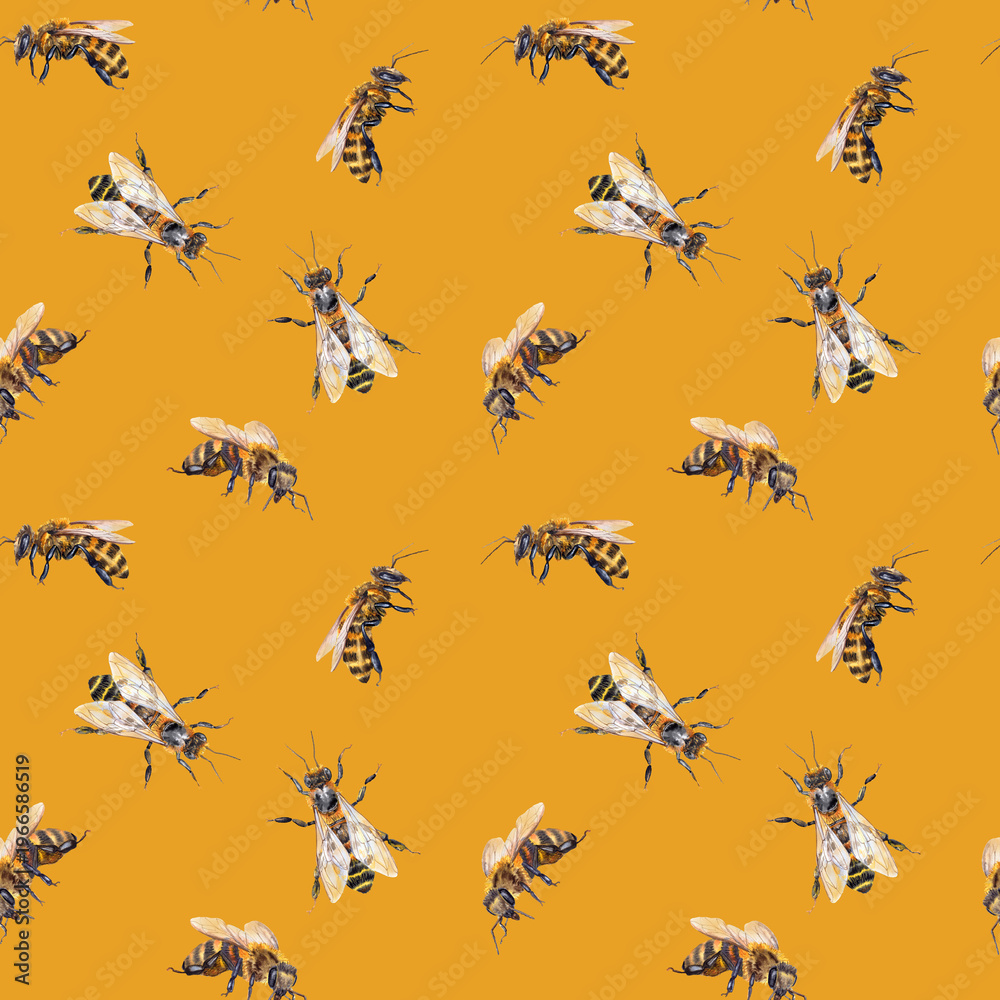 Fototapeta premium Honey bees for the seamless pattern for textiles or wrapping paper.