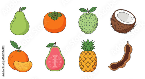 Vibrant illustrated assortment of fresh fruits isolated on white background