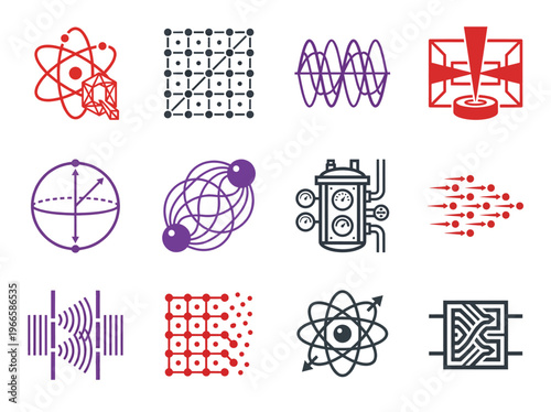 Quantum computing icons depict digital technology concepts