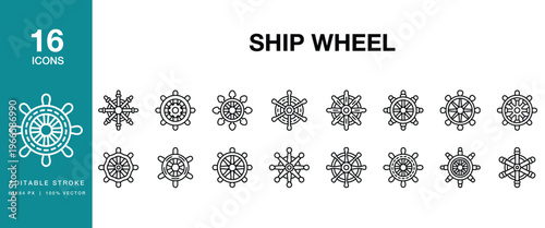Ship Wheel icon set. Includes wheel, ship, helm, steering, maritime, nautical and More. Editable Stroke Icon Collection.