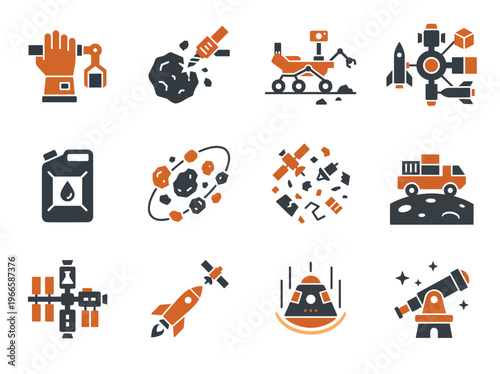 Space economy logistics icons on white