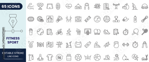 Sport and Fitness icon set in outline style. Editable stroke. Vector icon collection.