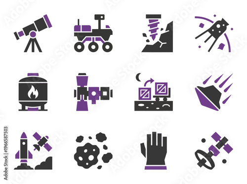 Space exploration icons set on white