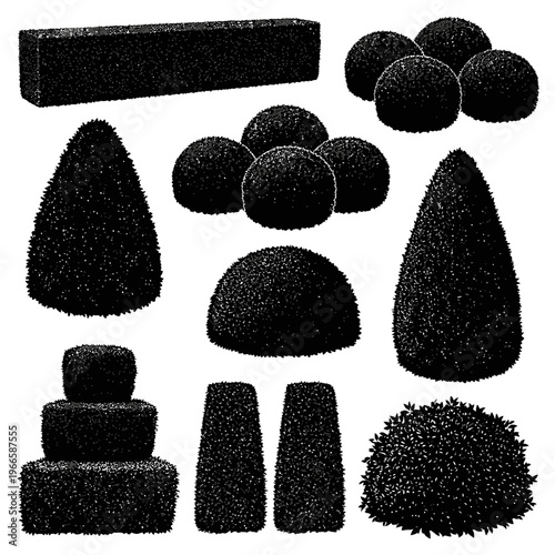 A collection of tree and plant silhouettes featuring various shapes and textures, representing natural diversity. Perfect for environmental themes, landscaping designs, and eco-friendly branding, thes