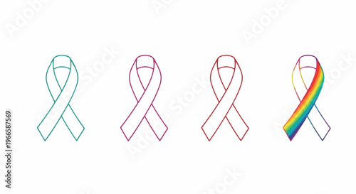 Set of 4 Outline Awareness Ribbons Vector