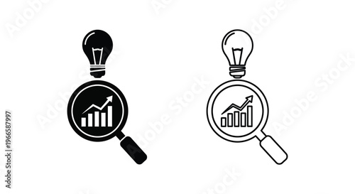 Business Analysis Concept Magnifying Glass and Light Bulb Icons Vector
