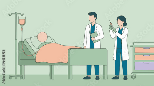 Medical professionals caring for a patient in a hospital setting