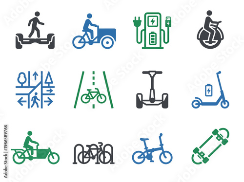 Micro-mobility icons showcase urban transport solutions