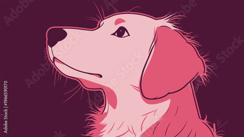 Golden dog looks up with interest during a sunny day in the park while enjoying a break from playing with friends