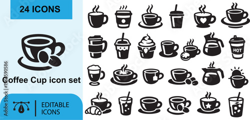 Food icons vector set with coffee tea cake cupcake soup and meal illustrations