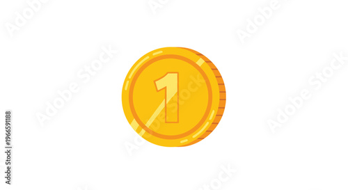 Single shiny gold coin with the number one embossed on it representing money, wealth, or winning a first prize in a game.