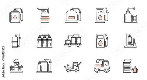 Collection of Oil and Gas Industry Icons in Outline Style.