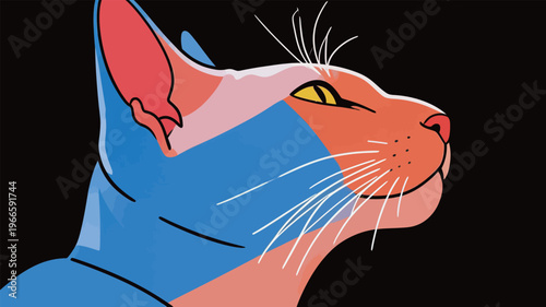 Stylized cat portrait with bold colors showing creative design and art style during a nighttime setting