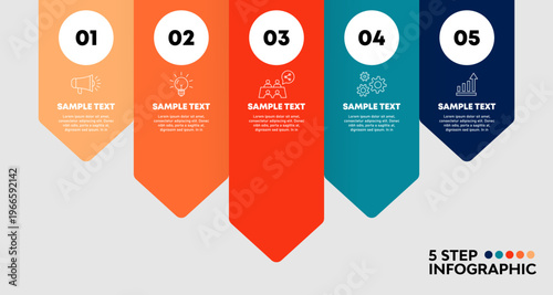  Infographic chart arrow 5 step option for business presentation template or report. Infographic 5 option line arrow. Vector editable.