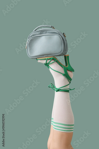 Female leg with sock, shoe ...