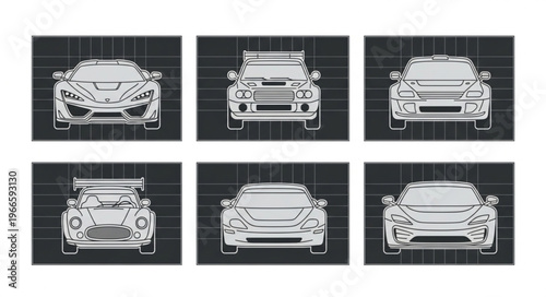 Car Design Evolution - Front View Renderings in Technical Style.