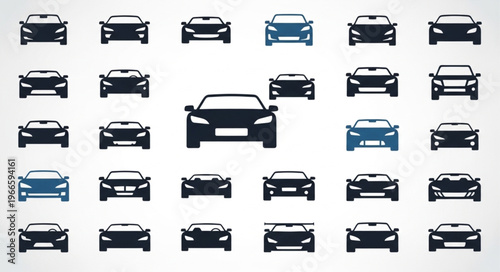 Collection of Car Front View Silhouettes in Various Styles.