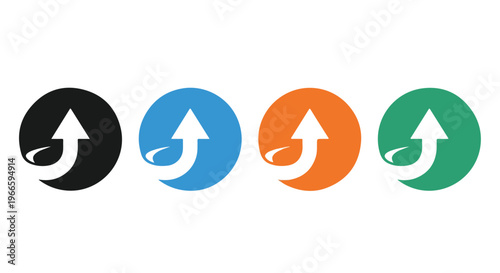 Set of four colored circular icons with white arrows for business concepts and directions
