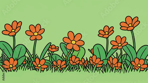 Colorful flowers bloom in a garden under a bright green sky during daytime