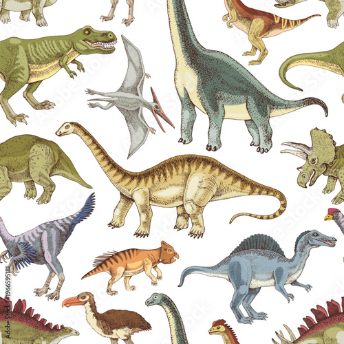 Dinosaurs hand drawn seamless pattern