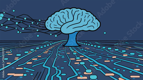 Digital brain structure with circuits and neural connections representing technology and artificial intelligence in a modern design