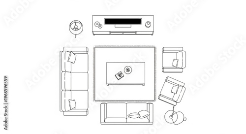 Architectural Blueprint Layout with Furniture and Fixtures.