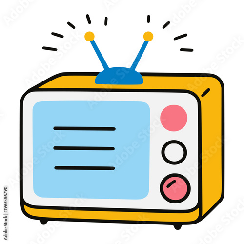 old retro vintage television technology flat color vector illustration template design